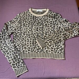 Zara Women's Leopard Print Cropped Sweater in Black and Cream -  Size Small